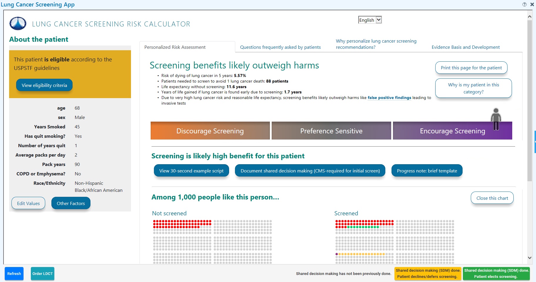 Screen shot of Lung Cancer screening app