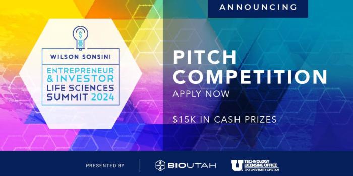 Multi colored graphic advertising the pitch competition